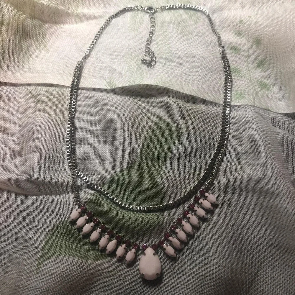 Vintage beautiful light pink gemstones‎ double layer choker necklace